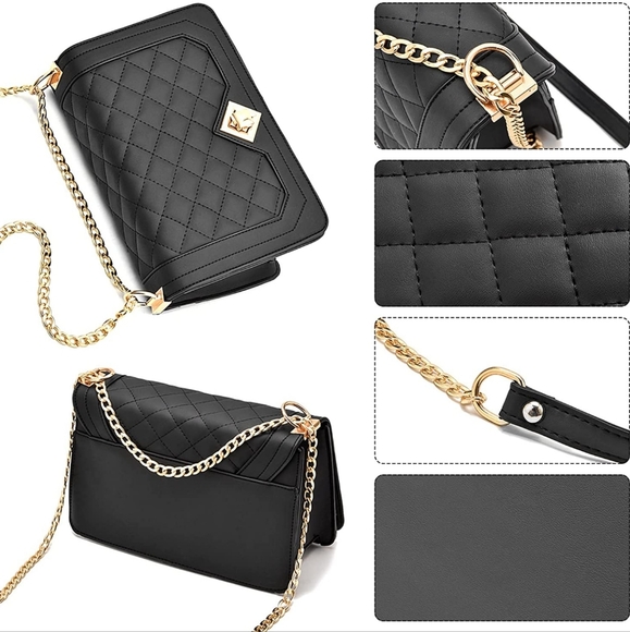 🆕️ Quilted Faux Leather Crossbody Evening Bag Shoulder Handbag Gold Hardware - Picture 4 of 5